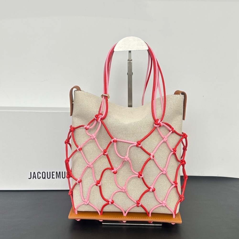 Jacquemus Beige Canvas Tote with Pink & Red Rope Netting - Picture 2 of 9